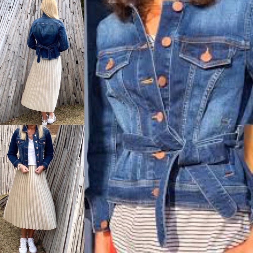 Cabi Dylan belted jean denim jacket Size Medium Classic